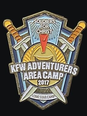 Soldiers for Christ KFW Adventurers Area Camp 2017 Enamel Lapel Pin- Blue & Gold